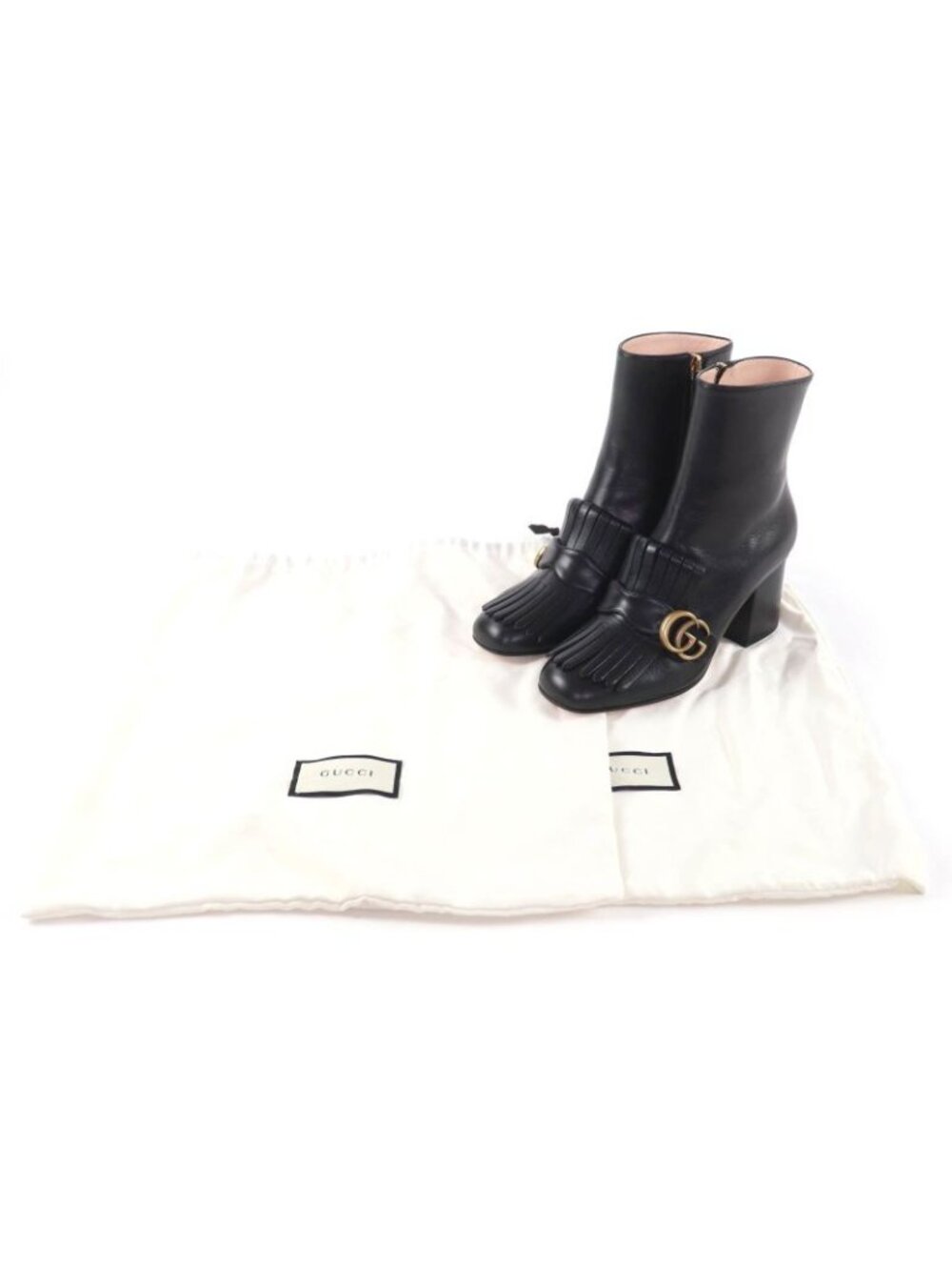 Gucci GG Marmont Tassel Side Zip Leather Short Boots Black Gold 38 Handbag - Picture 2 of 14